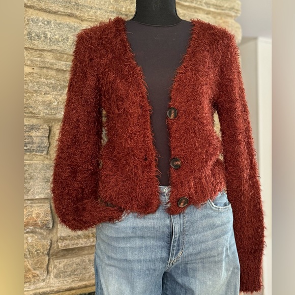 Wild Fable Burgundy Long Sleeve Fuzzy Cardigan: Size XS - Picture 12 of 15
